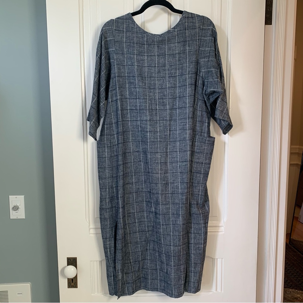 Tancredi & Morgen Blue/White Grid Check Chambray Garden Dress Sz M/L